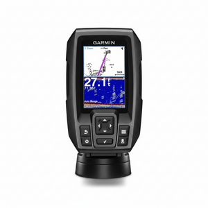 Echosounder Garmin Striker 4 nero con display a colori GPS e sonar, vista frontale con supporto | Onautica