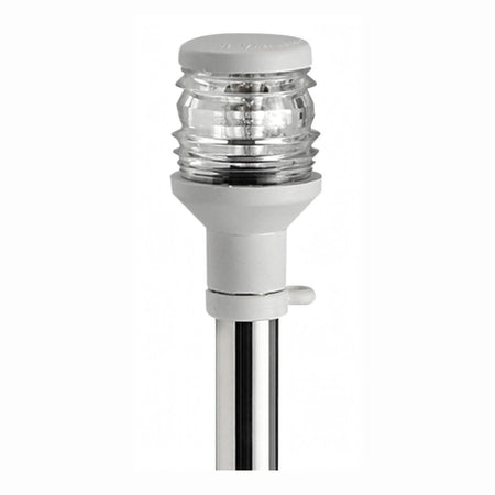 Fanale navigazione 360° su asta inox con testa in plastica bianca e lente trasparente H 100 cm | Onautica