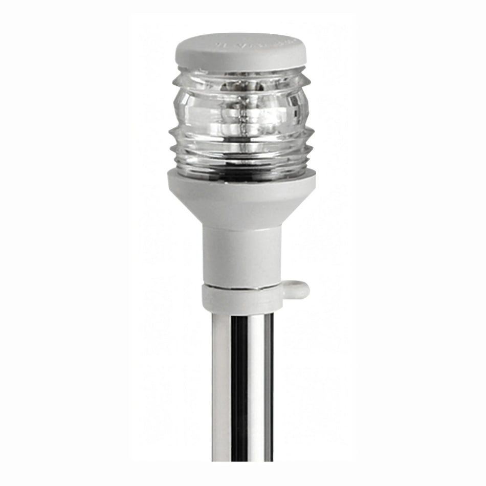 Fanale navigazione 360° su asta inox con testa in plastica bianca e lente trasparente H 100 cm | Onautica