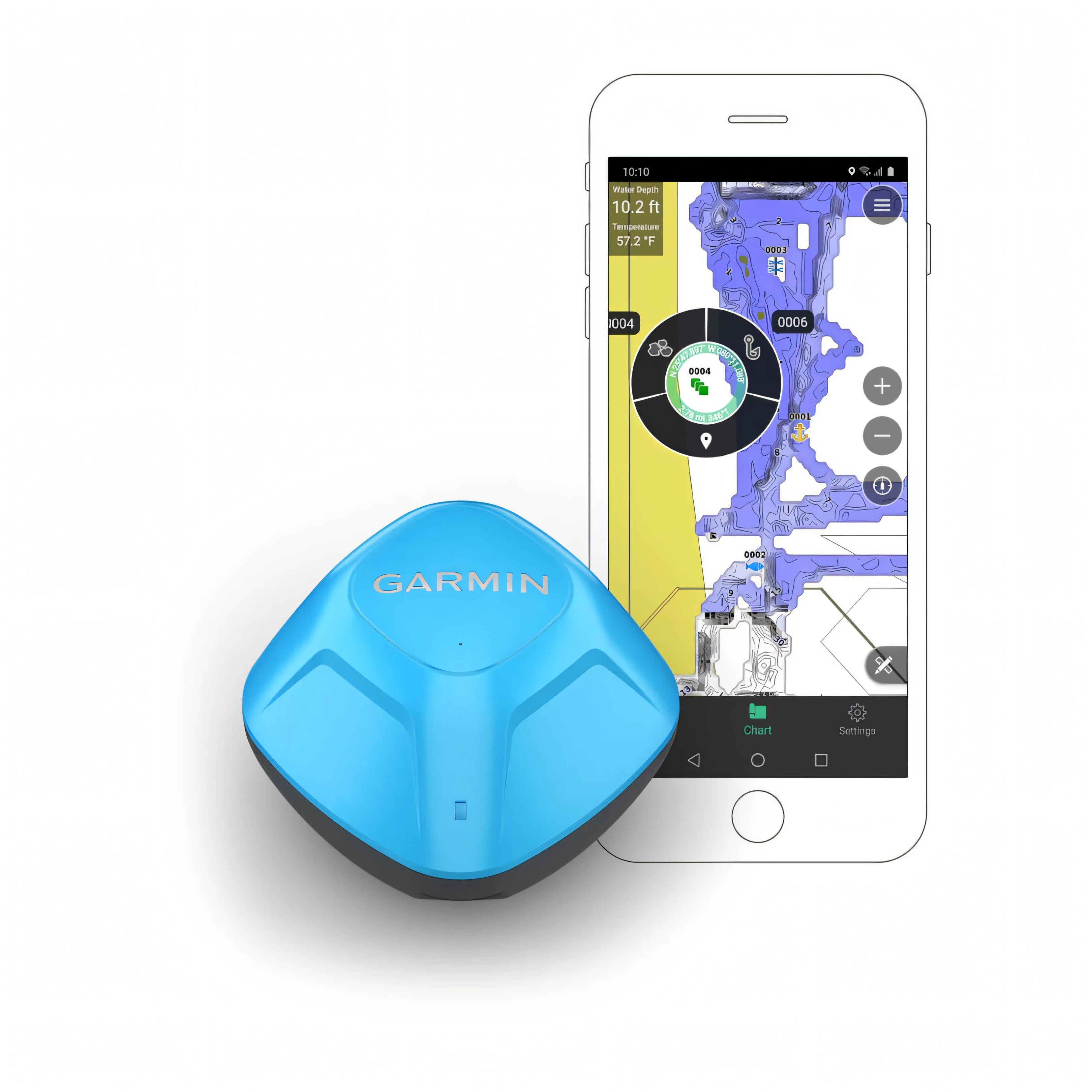 Ecoscandaglio a lancio Garmin STRIKER Cast, corpo nero galleggiante con cordino, sonar Bluetooth per smartphone