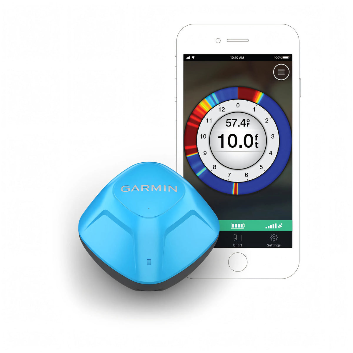 Ecoscandaglio a lancio Garmin STRIKER Cast, corpo nero galleggiante con cordino, sonar Bluetooth per smartphone