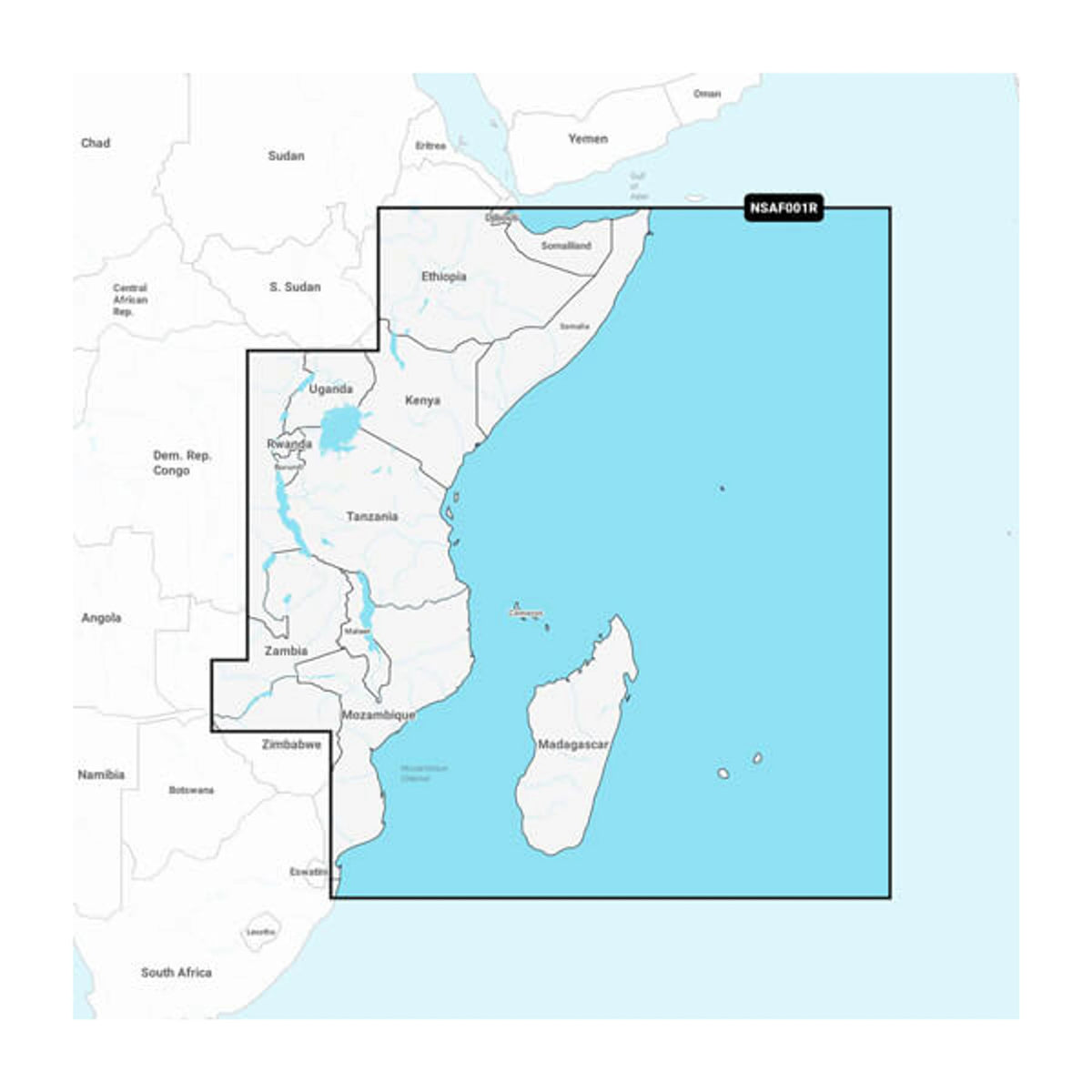 Carta nautica Garmin Navionics+ NSAF001R Africa orientale con mappa di copertura
