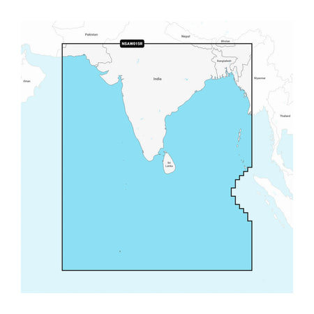 Carta nautica Garmin Navionics+ NSAW015R Subcontinente indiano su scheda GSD con mappa di copertura