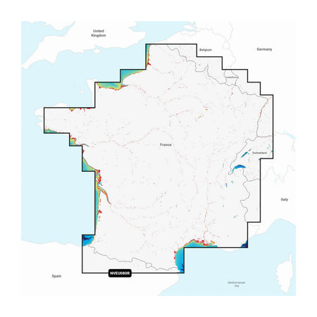 Carta nautica Garmin Navionics Vision+ NVEU080R Francia, laghi e fiumi su scheda GSD con mappa di copertura