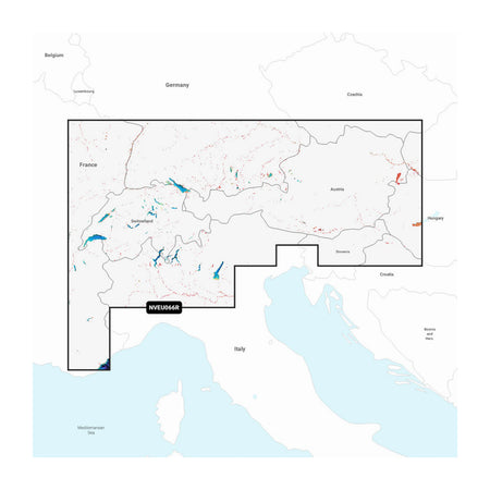 Carta nautica Garmin Navionics Vision+ NVEU066R Alpi, laghi e fiumi su scheda GSD con mappa di copertura
