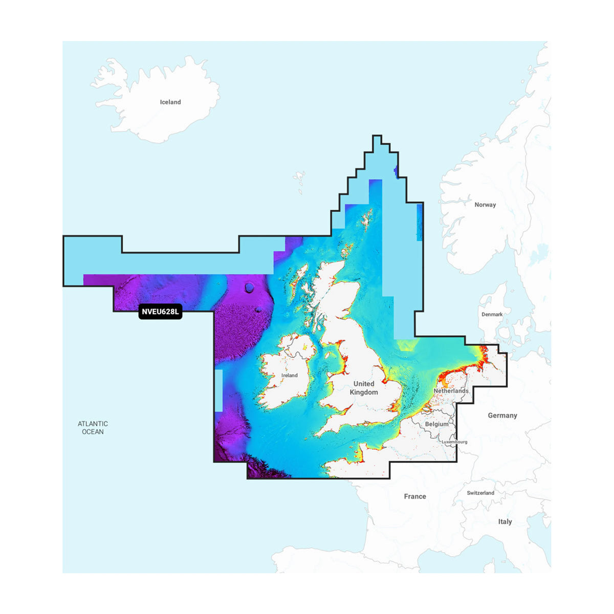 Carta nautica Garmin Navionics Vision+ NVEU628L Regno Unito e Irlanda su scheda GSD con mappa di copertura