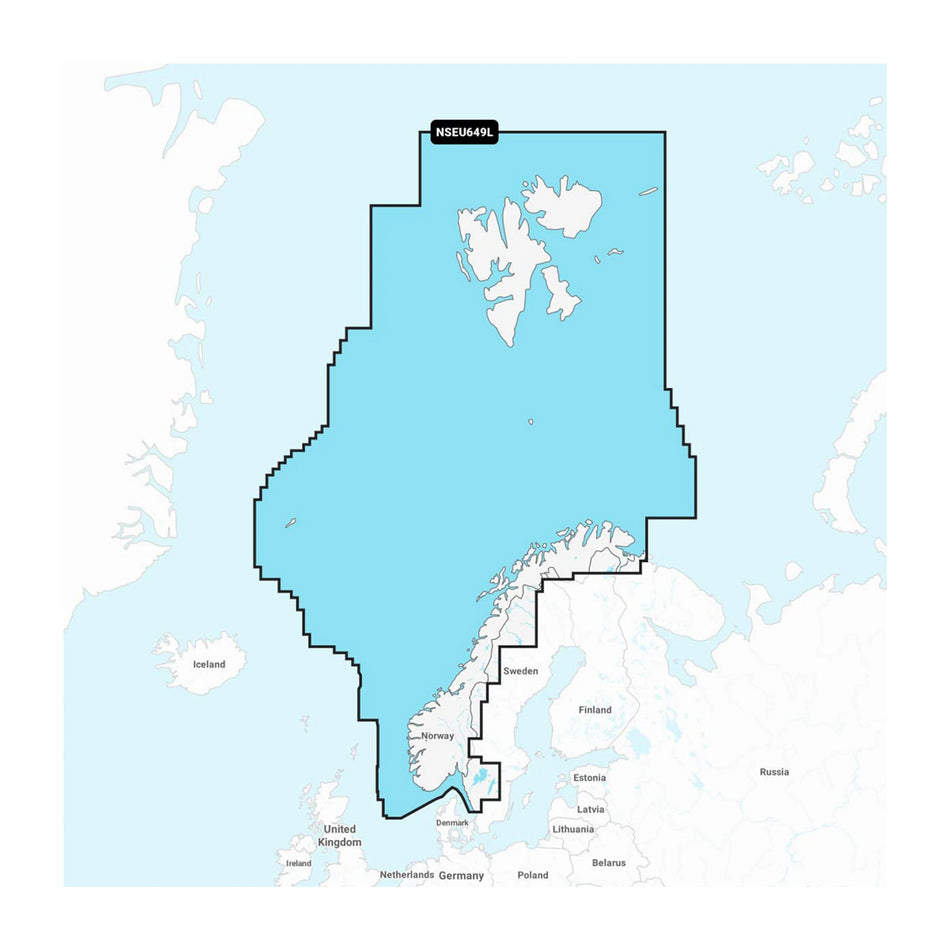 Carta nautica Garmin Navionics+ NSEU649L Norvegia su scheda GSD con mappa di copertura