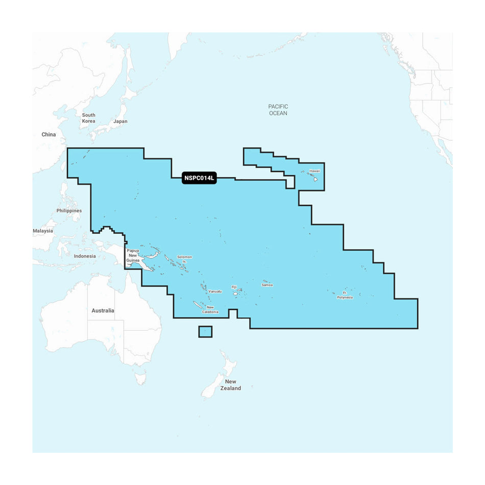 Carta nautica Garmin Navionics+ NSPC014L Isole del Pacifico su scheda GSD con mappa di copertura