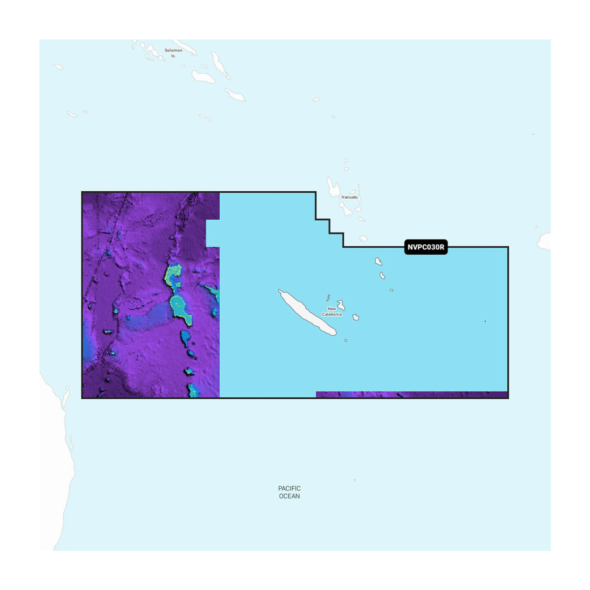 Carta nautica Garmin Navionics Vision+ NVPC030R Nuova Caledonia su scheda GSD con mappa di copertura