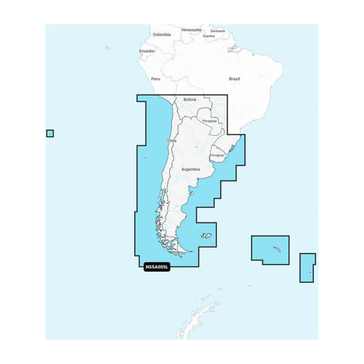 Carta nautica Garmin Navionics+ NSSA005L Cile, Argentina e Isola di Pasqua con mappa di copertura