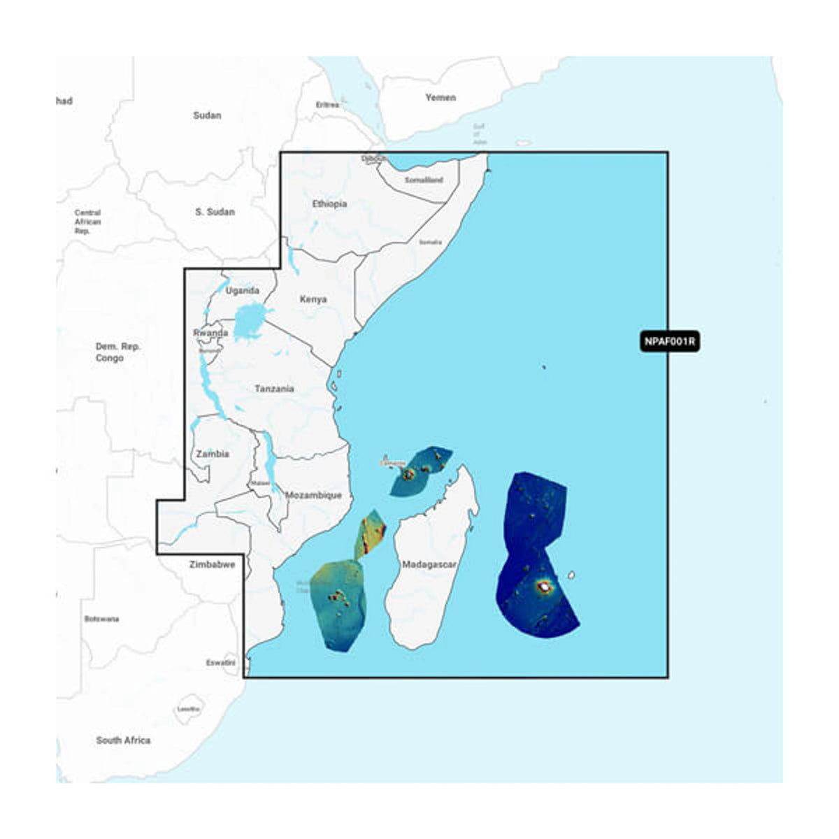 Carta nautica Navionics Platinum+ NPAF001R Africa orientale con mappa di copertura
