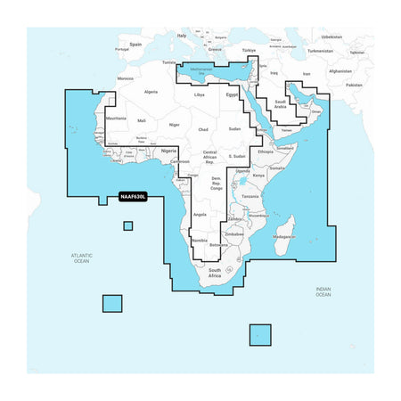 Carta nautica Navionics+ NAAF630L Africa e Medio Oriente su scheda microSD/SD con mappa di copertura