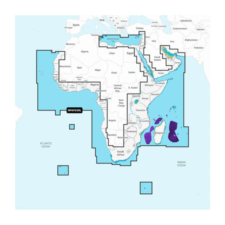 Carta nautica Navionics Platinum+ NPAF630L Africa e Medio Oriente su scheda microSD/SD con mappa di copertura