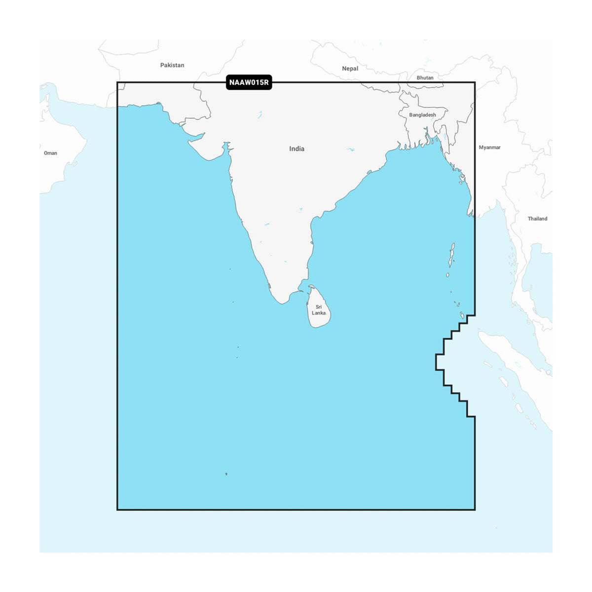 Carta nautica Navionics+ NAAW015R Subcontinente indiano su scheda microSD/SD con mappa di copertura