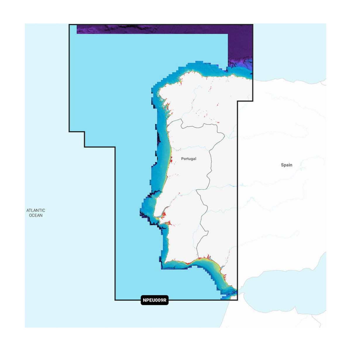 Carta nautica Navionics Platinum+ NPEU009R Portogallo e Spagna nord-ovest su scheda microSD/SD con mappa di copertura