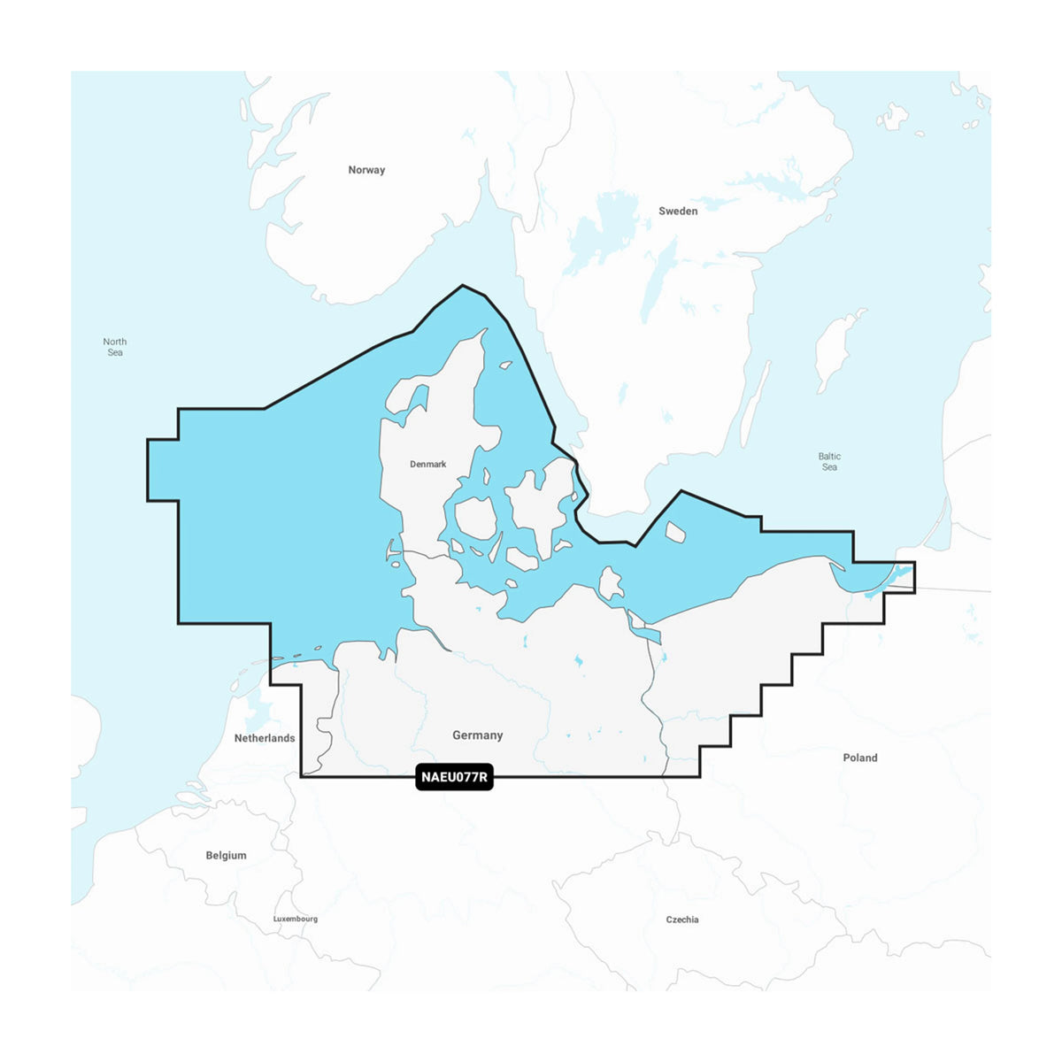 Carta nautica Navionics+ NAEU077R Danimarca e Germania su scheda microSD/SD con mappa di copertura