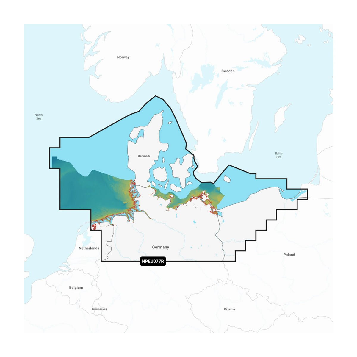 Carta nautica Navionics Platinum+ NPEU077R Danimarca e Germania su scheda microSD/SD con mappa di copertura