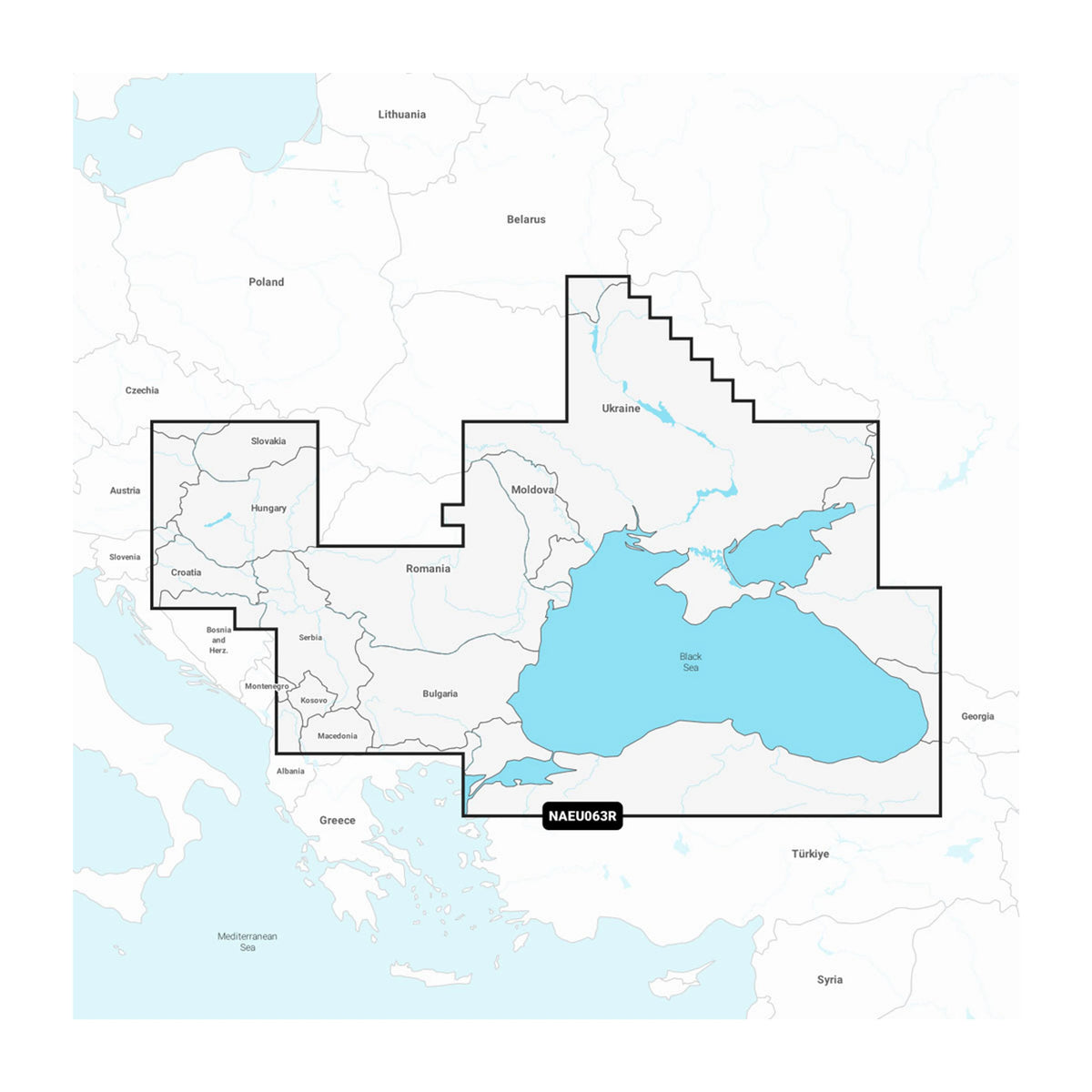 Carta nautica Navionics+ NAEU063R Mar Nero e Mare d'Azov su scheda microSD/SD con mappa di copertura