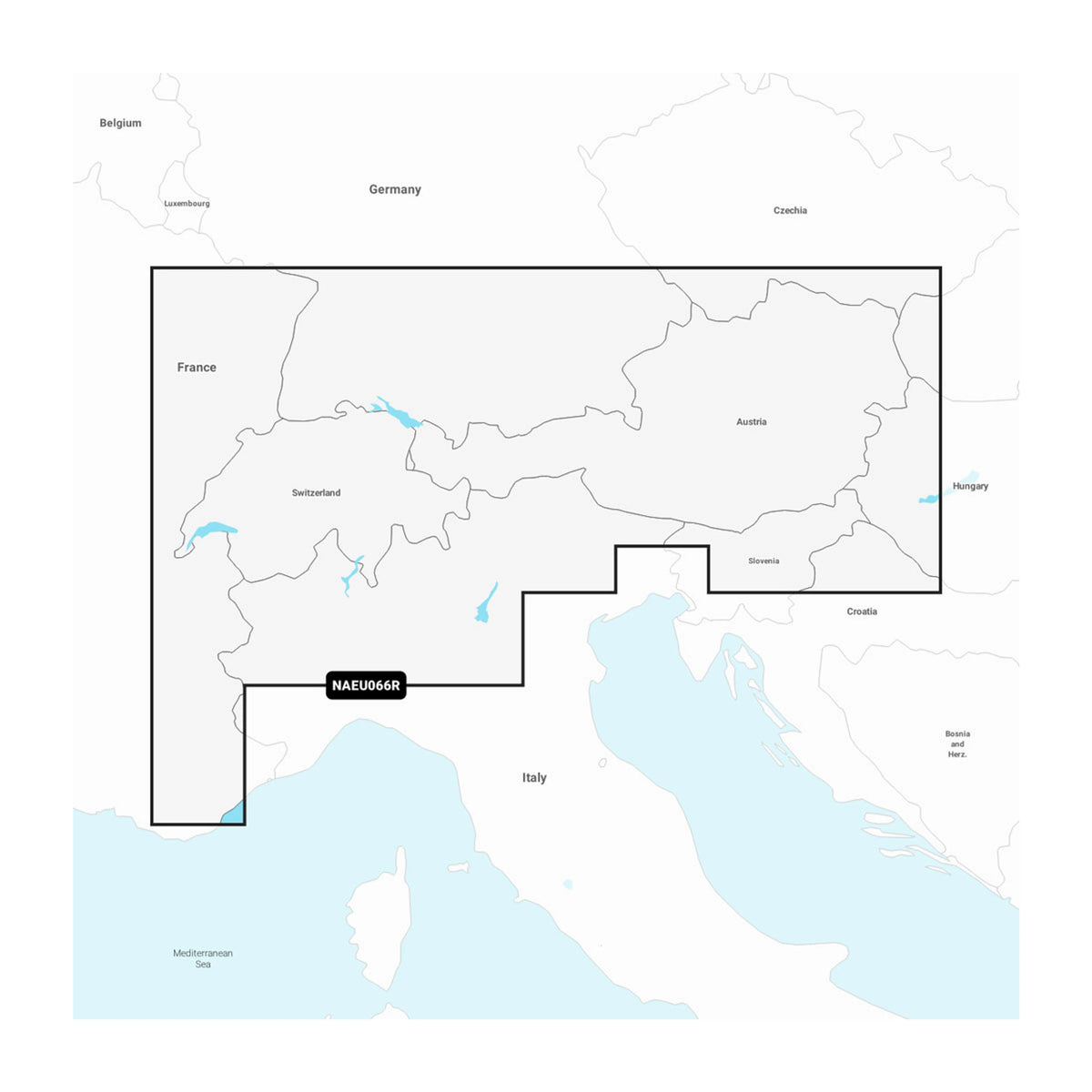 Carta nautica Navionics+ NAEU066R Alpi, laghi e fiumi su scheda microSD/SD con mappa di copertura