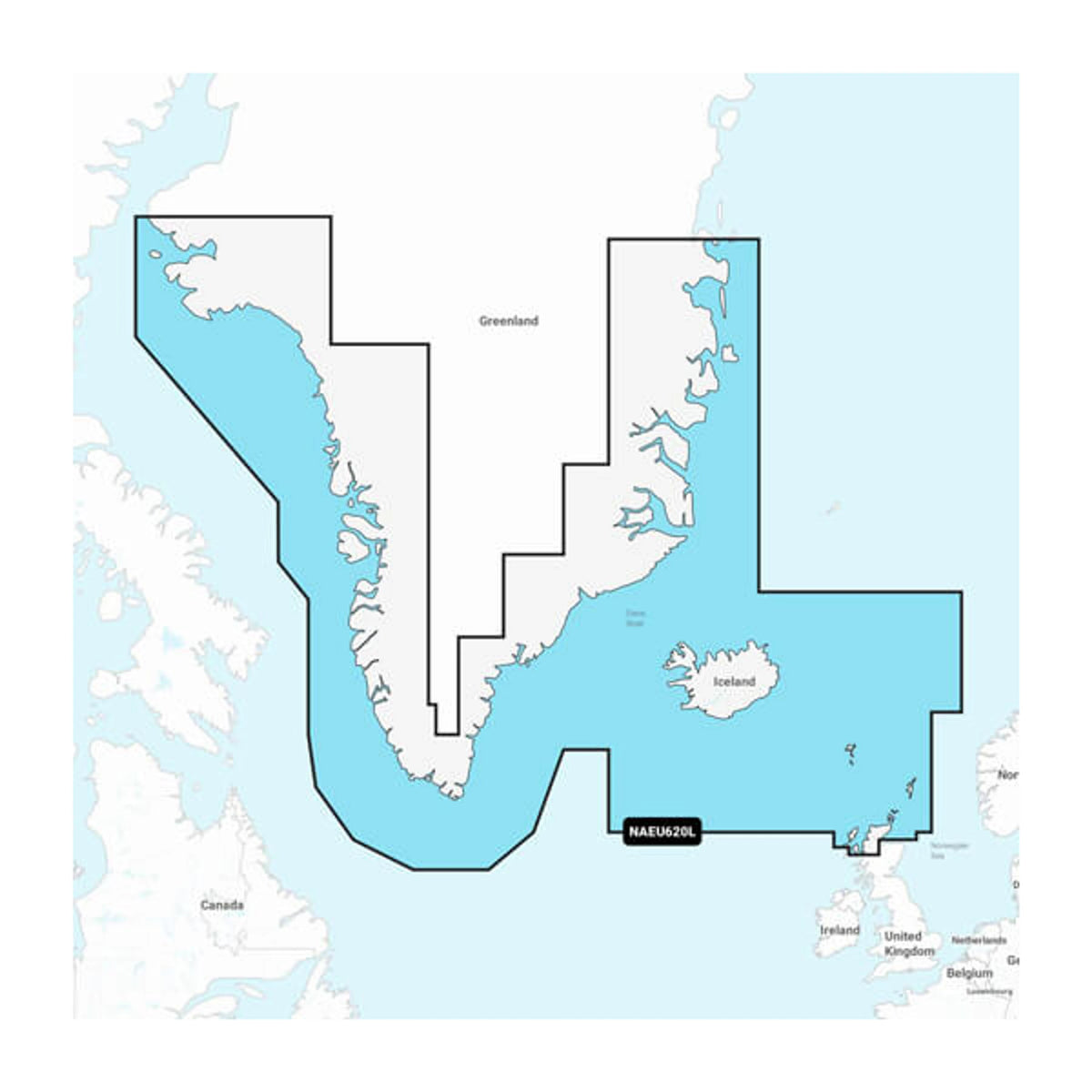 Carta nautica Navionics+ NAEU620L Groenlandia e Islanda con mappa di copertura