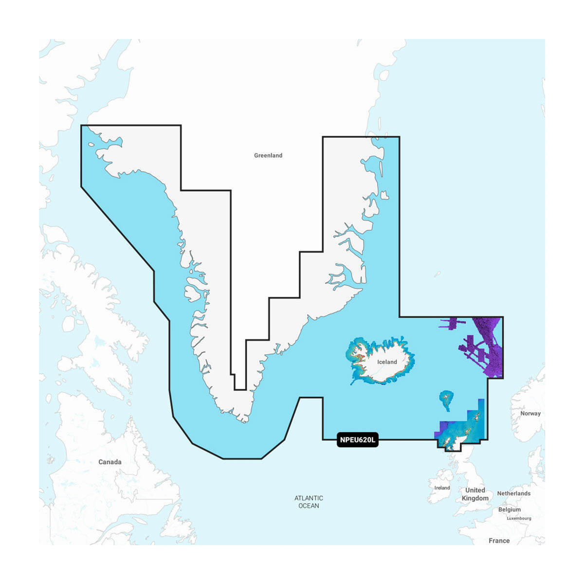 Carta nautica Navionics Platinum+ NPEU620L Groenlandia e Islanda su scheda microSD/SD con mappa di copertura