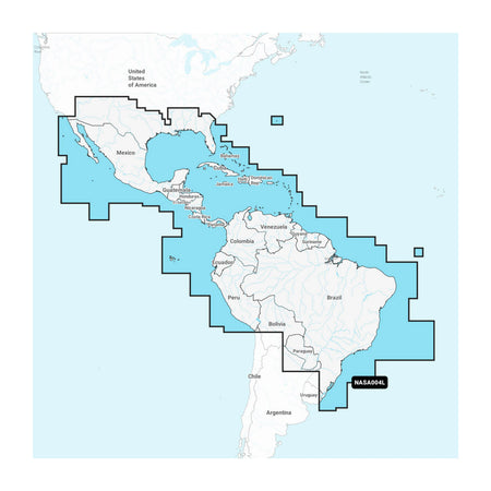 Carta nautica Navionics+ NASA004L Messico, dai Caraibi al Brasile su scheda microSD/SD con mappa di copertura