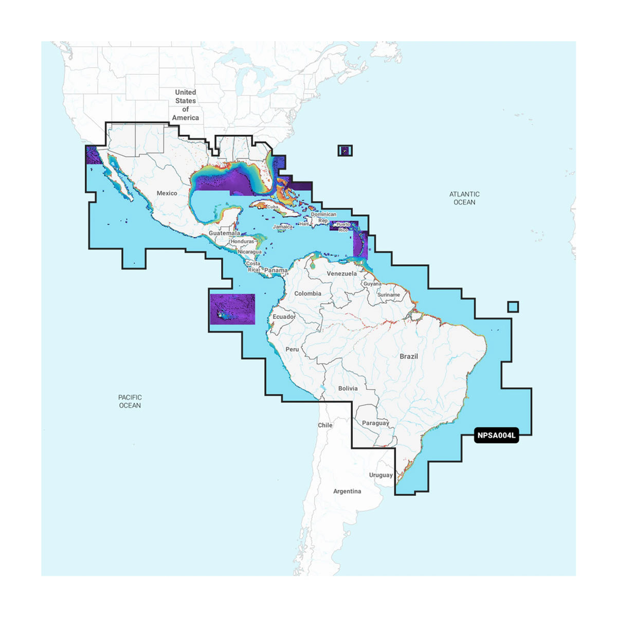 Carta nautica Navionics Platinum+ NPSA004L Messico, dai Caraibi al Brasile su scheda microSD/SD con mappa di copertura