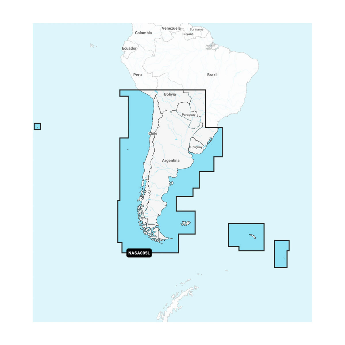 Carta nautica Navionics+ NASA005L Cile, Argentina e Isola di Pasqua su scheda microSD/SD con mappa di copertura