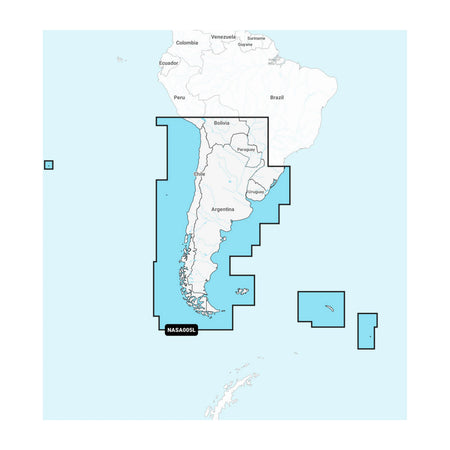 Carta nautica Navionics+ NASA005L Cile, Argentina e Isola di Pasqua su scheda microSD/SD con mappa di copertura