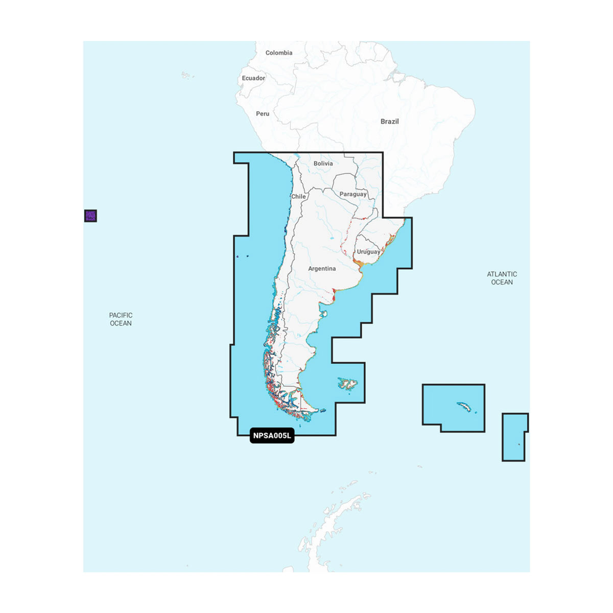 Carta nautica Navionics Platinum+ NPSA005L Cile, Argentina e Isola di Pasqua su scheda microSD/SD con mappa di copertura
