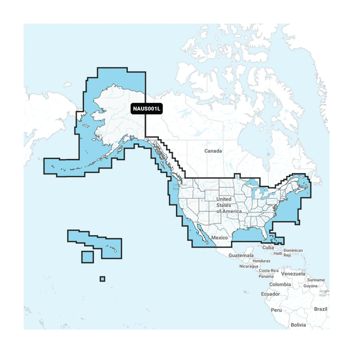Carta nautica Navionics+ NAUS001L Stati Uniti e coste del Canada su scheda microSD/SD con mappa di copertura
