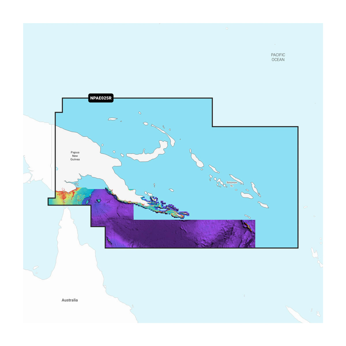 Carta nautica Navionics Platinum+ NPAE025R Papua Nuova Guinea e Isole Salomone su scheda GSD con mappa di copertura
