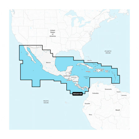 Carta nautica Garmin Navionics+ NSSA010R America Centrale e Caraibi su scheda microSD/SD con mappa di copertura