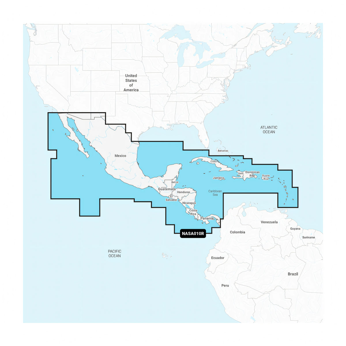 Carta nautica Navionics+ NASA010R America Centrale e Caraibi su scheda microSD/SD con mappa di copertura