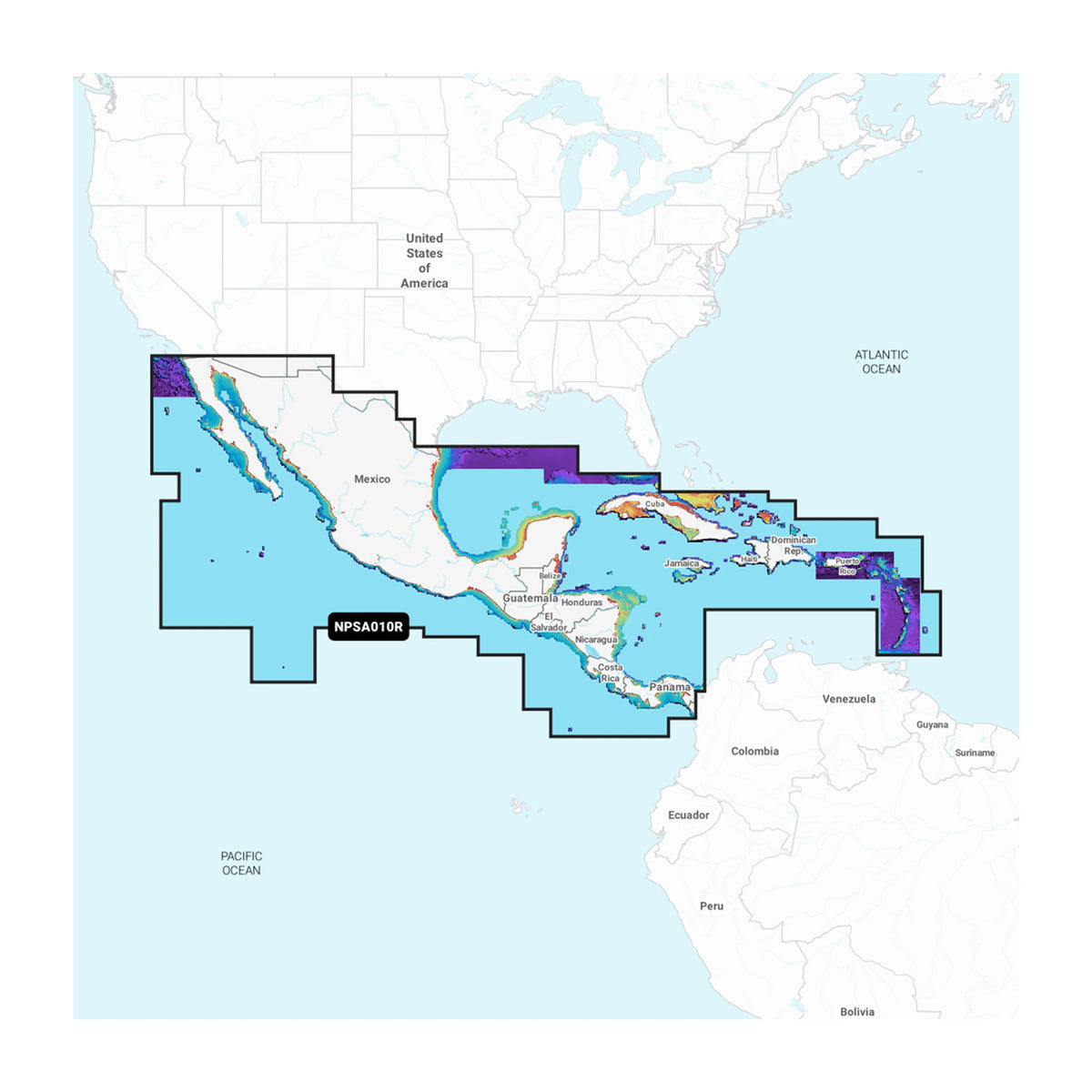 Carta nautica Navionics Platinum+ NPSA010R America Centrale e Caraibi su scheda microSD/SD con mappa di copertura