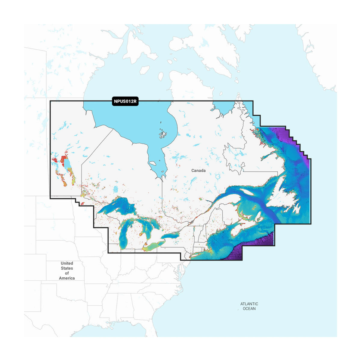 Carta nautica Navionics Platinum+ NPUS012R Canada orientale e Grandi Laghi su scheda microSD/SD con mappa di copertura