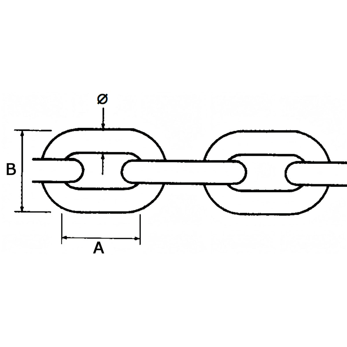 Catena calibrata, disegno tecnico della maglia con quote