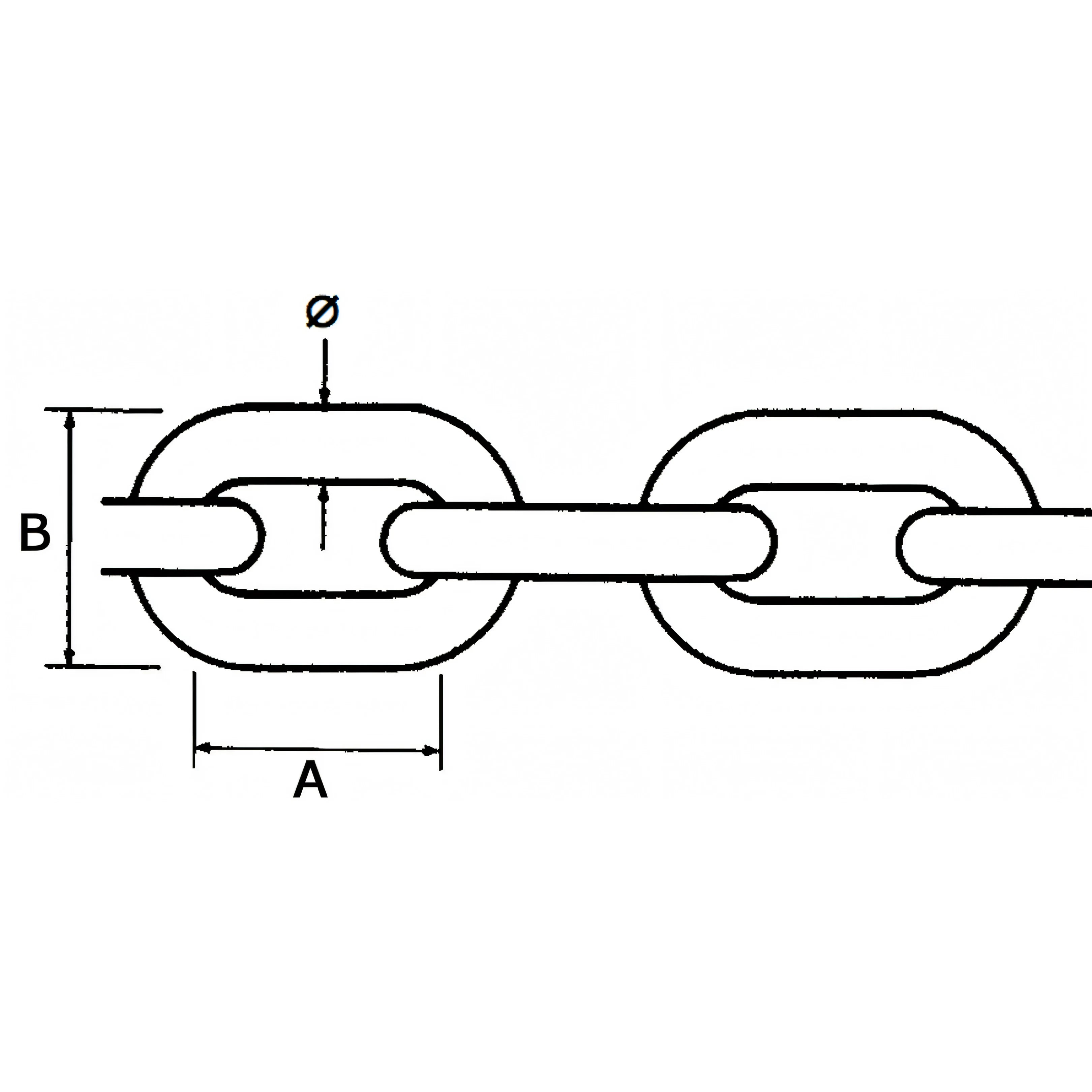 Catena calibrata, disegno tecnico della maglia con quote