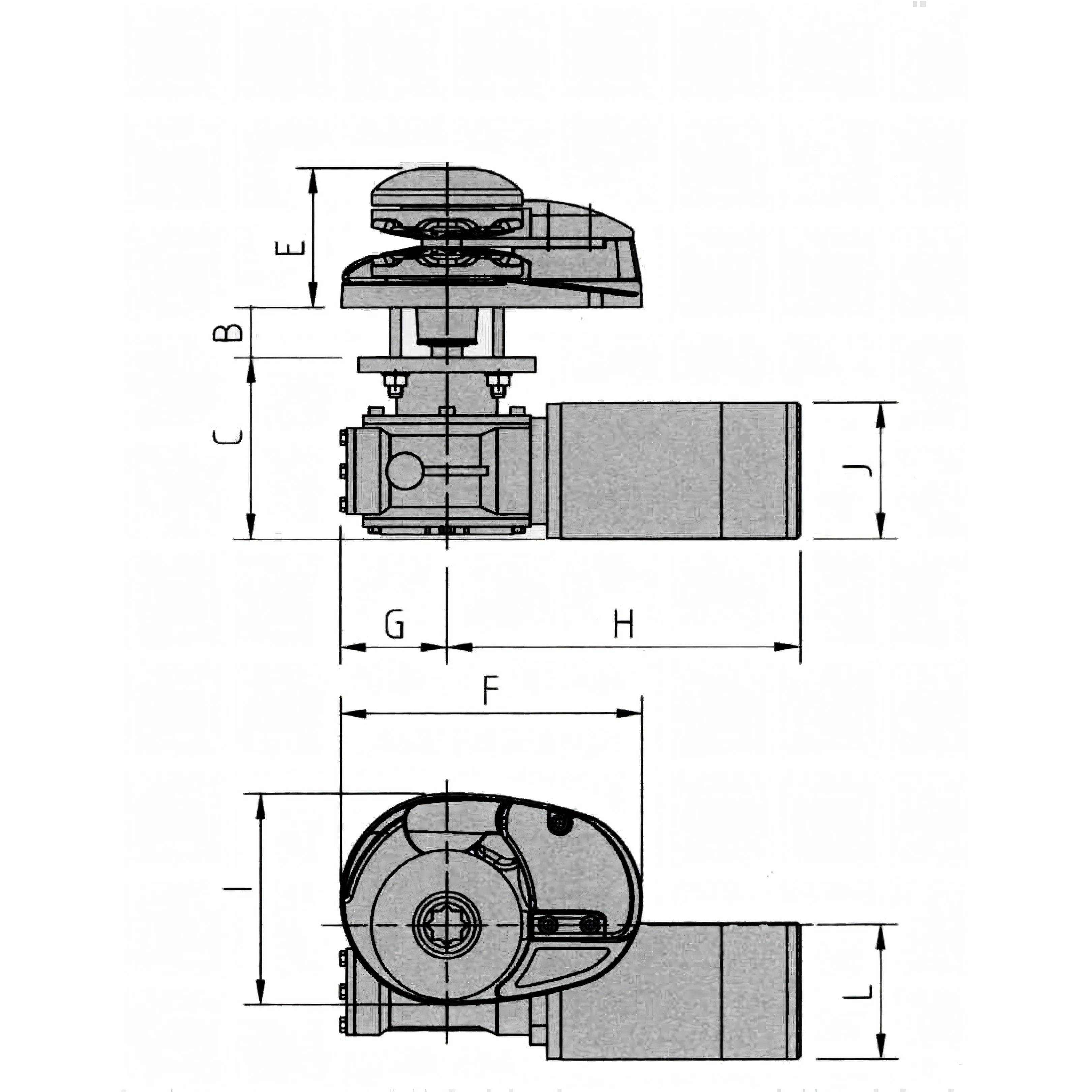 Verricello Lofrans X1 alluminio, disegno tecnico con dimensioni