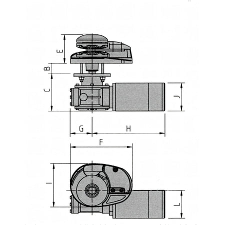 Verricello Lofrans X1 alluminio, disegno tecnico con dimensioni