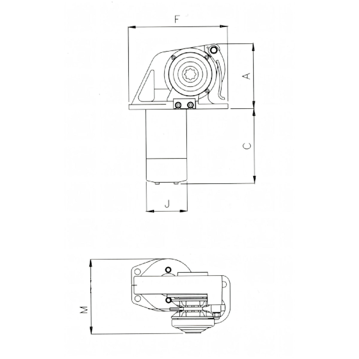 Verricello Lofrans Dorado, disegno tecnico con dimensioni