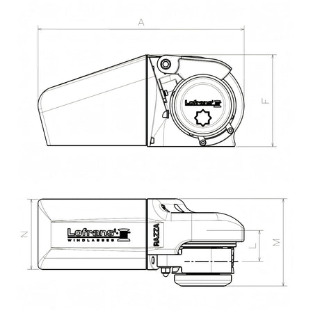 Verricello Lofrans Razza, disegno tecnico con dimensioni