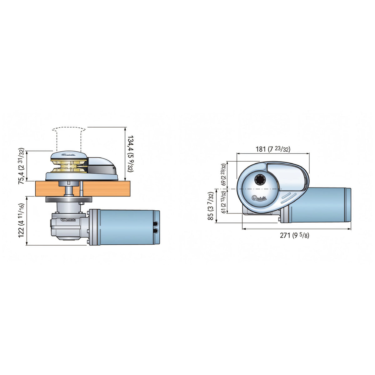 Verricello Quick CL1, disegno tecnico con dimensioni
