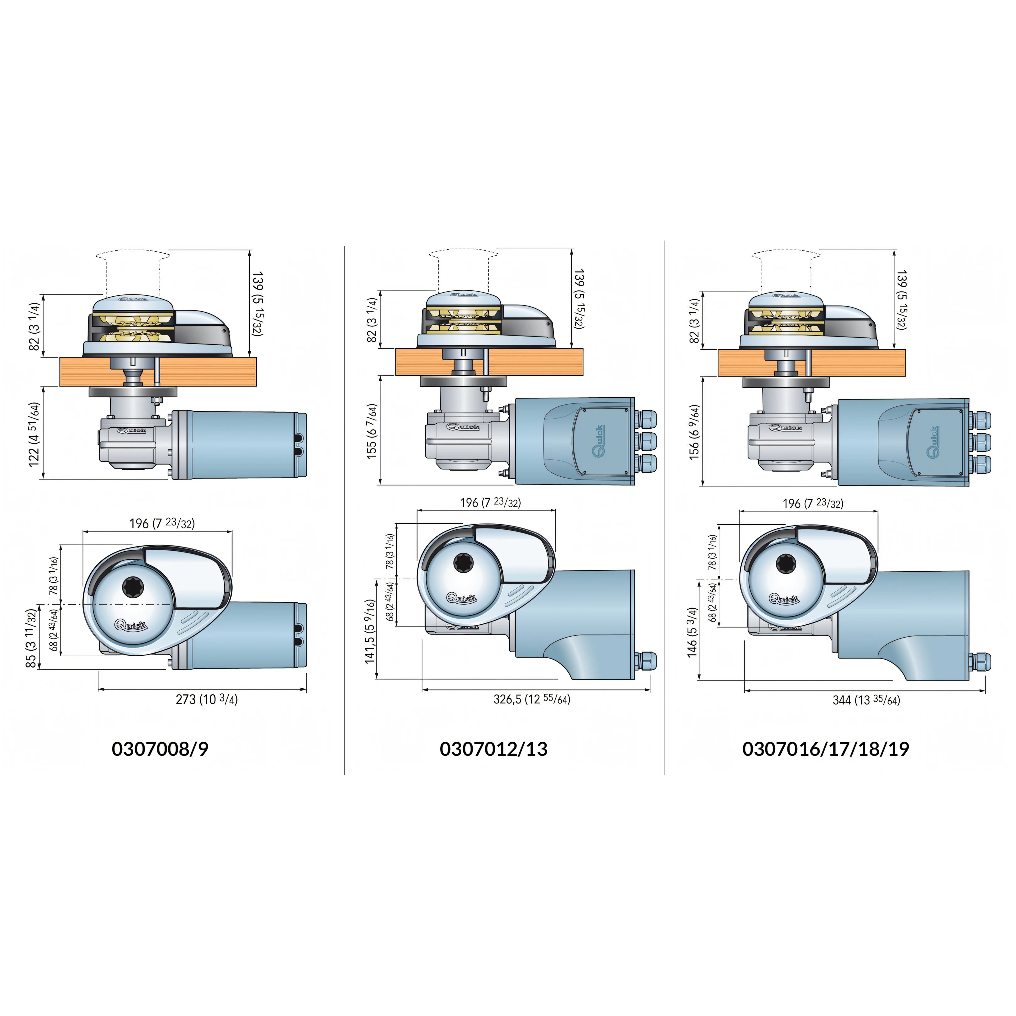 Verricello Quick DP2, disegno tecnico con dimensioni di ingombro