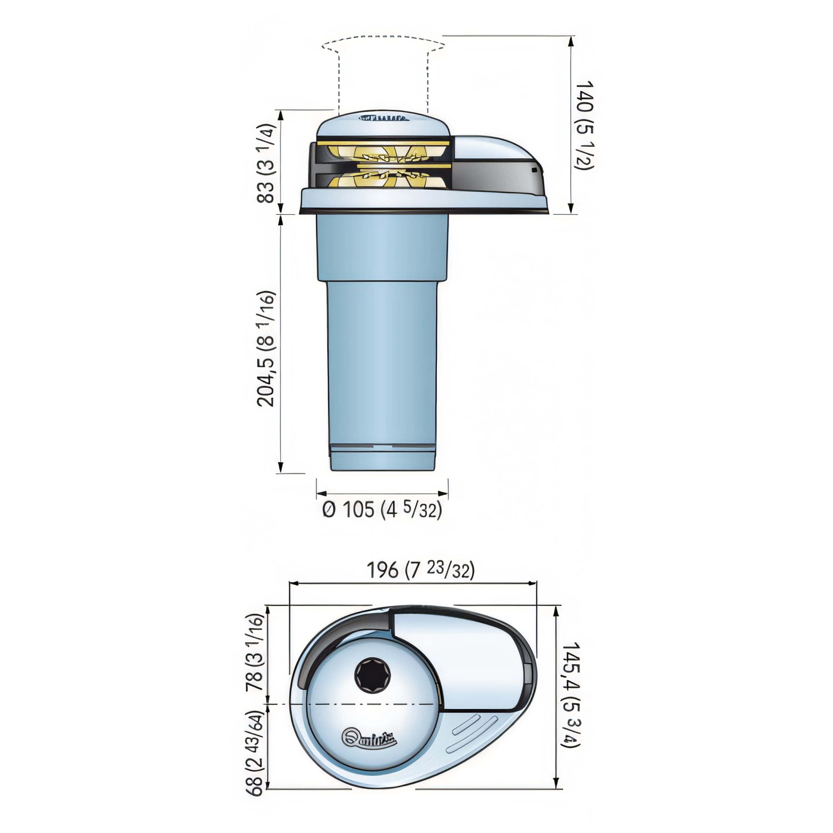 Verricello Quick DP2E, disegno tecnico con dimensioni
