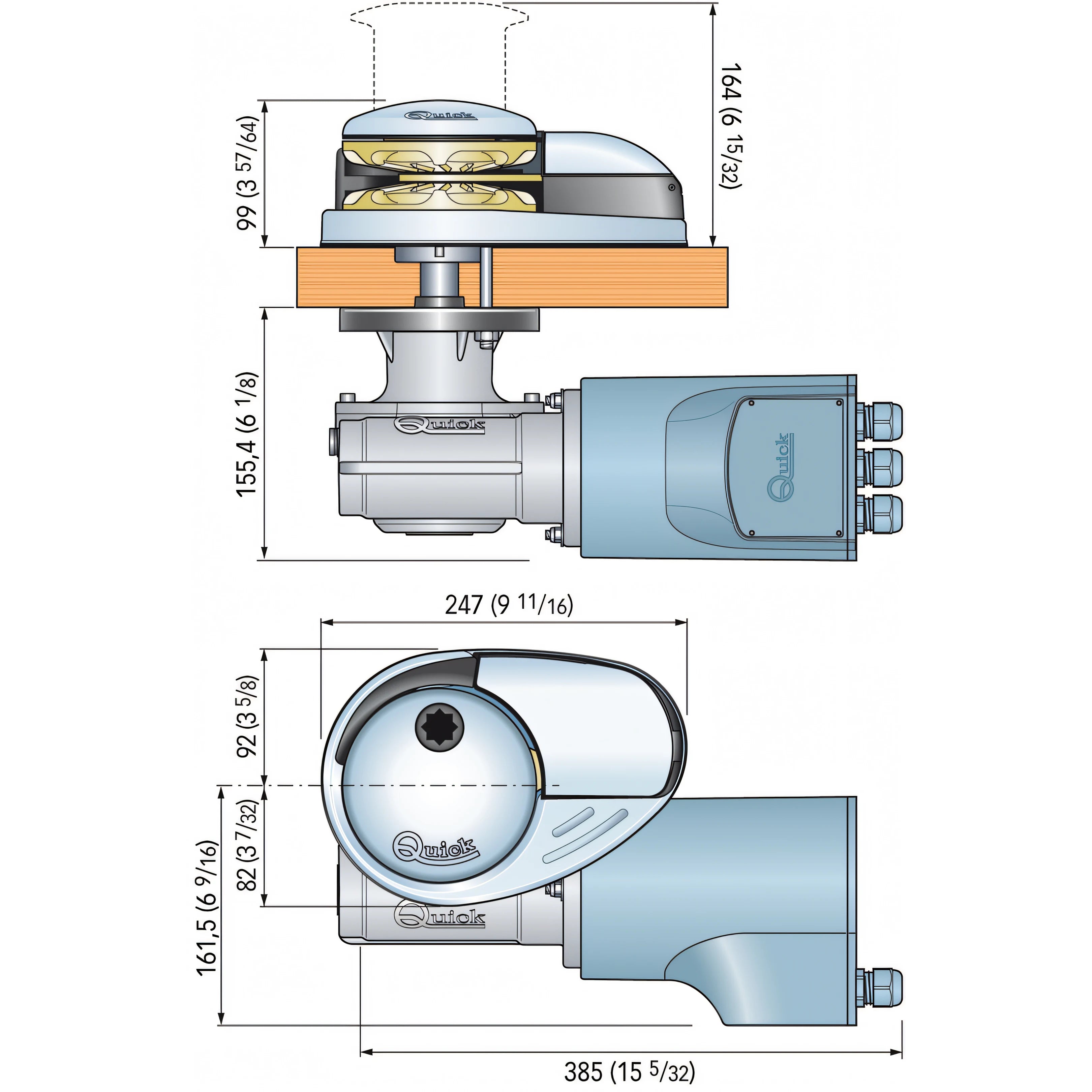 Verricello Quick DP3 senza campana, disegno tecnico con dimensioni