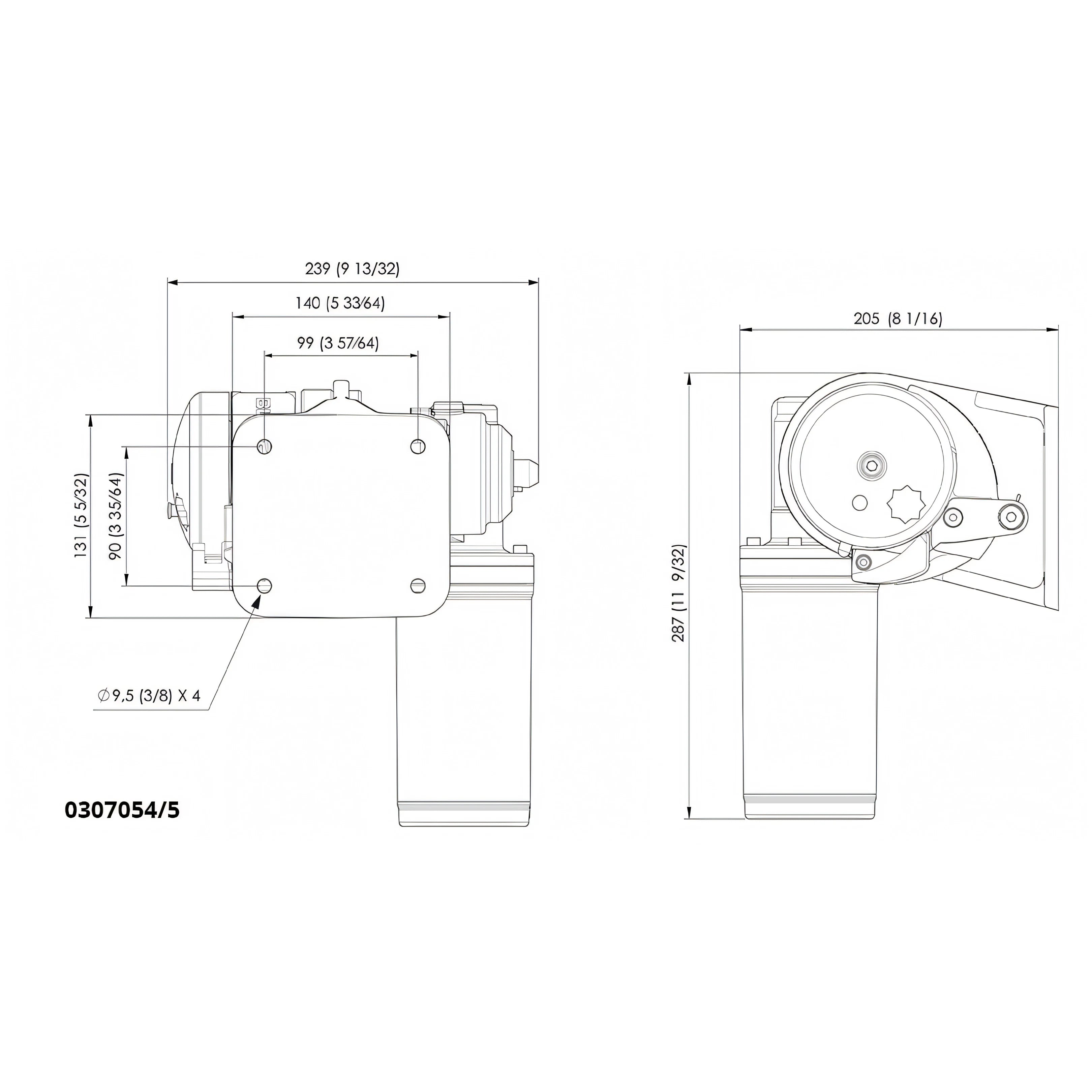 Verricello Quick BL2, disegno tecnico con dimensioni
