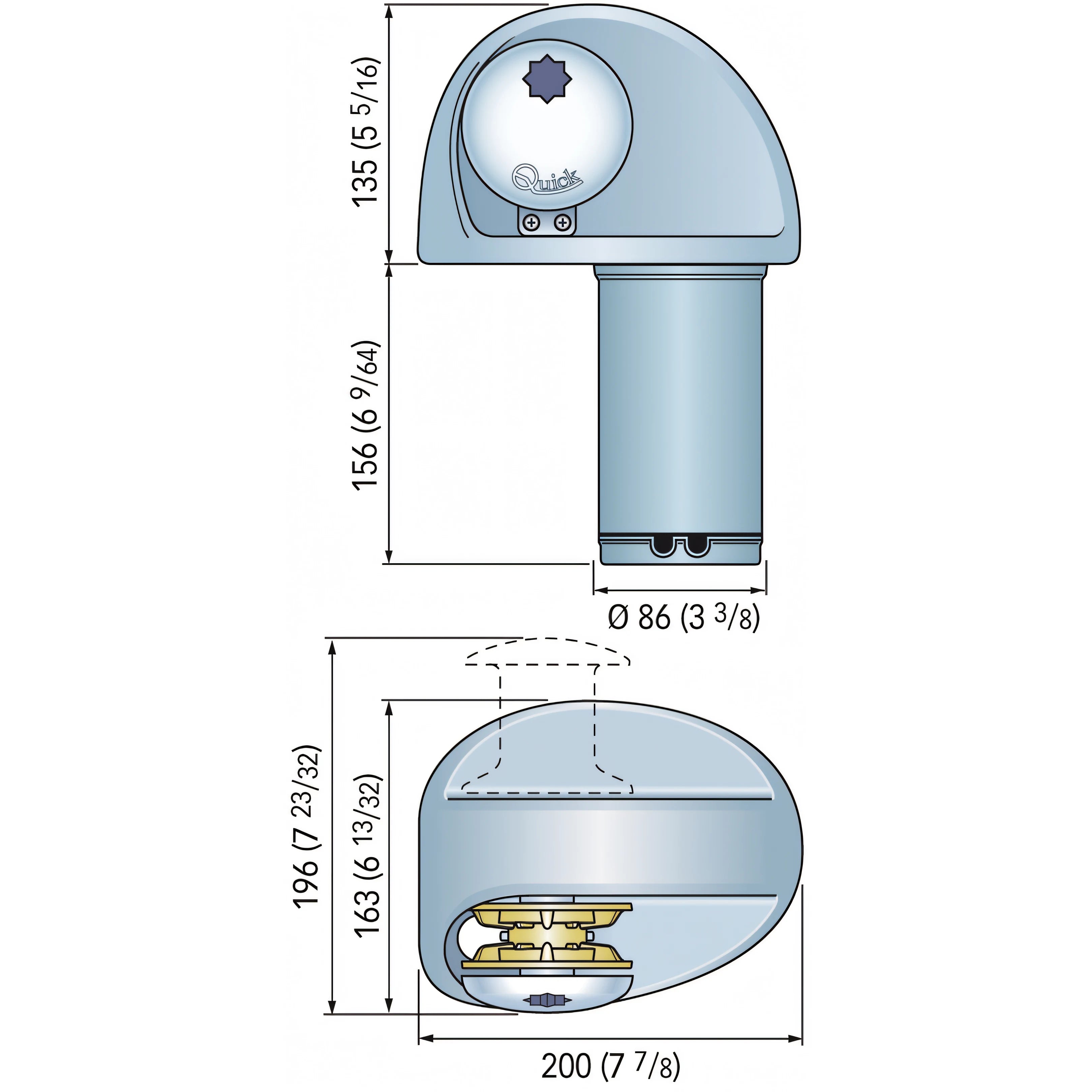 Verricello Quick Eagle, disegno tecnico con dimensioni