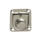 Maniglia alzapaglioli a incasso in acciaio inox argento, forma quadrata 38x40mm con anello e pulsante centrale | Onautica