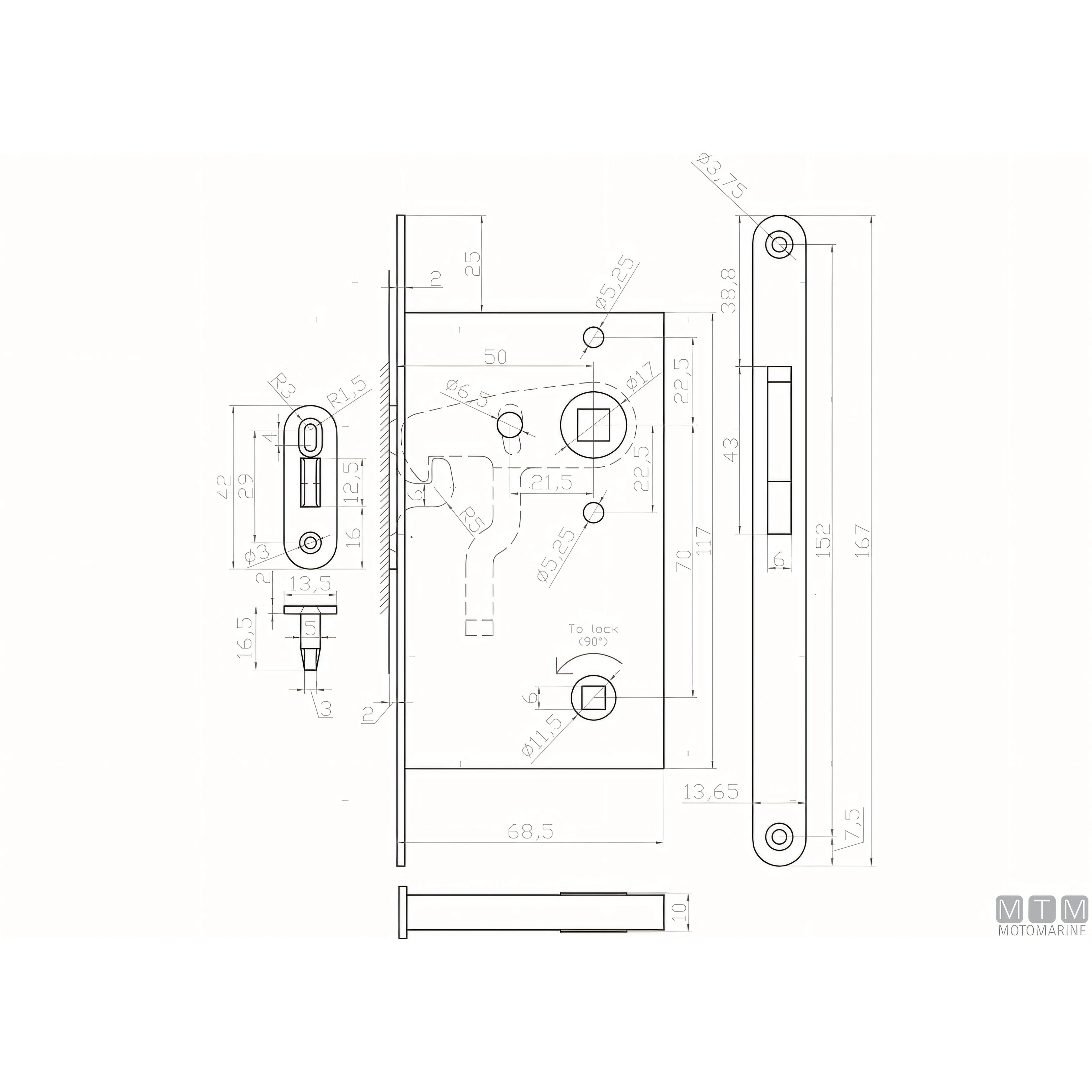 Motomarine serratura per porte scorrevoli in acciaio inox — Quadro maniglia 8x8 mm